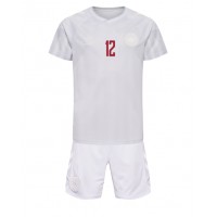 Koszulka piłkarska Dania Kasper Dolberg #12 Strój wyjazdowy dla dzieci MŚ 2022 tanio Krótki Rękaw (+ Krótkie spodenki)